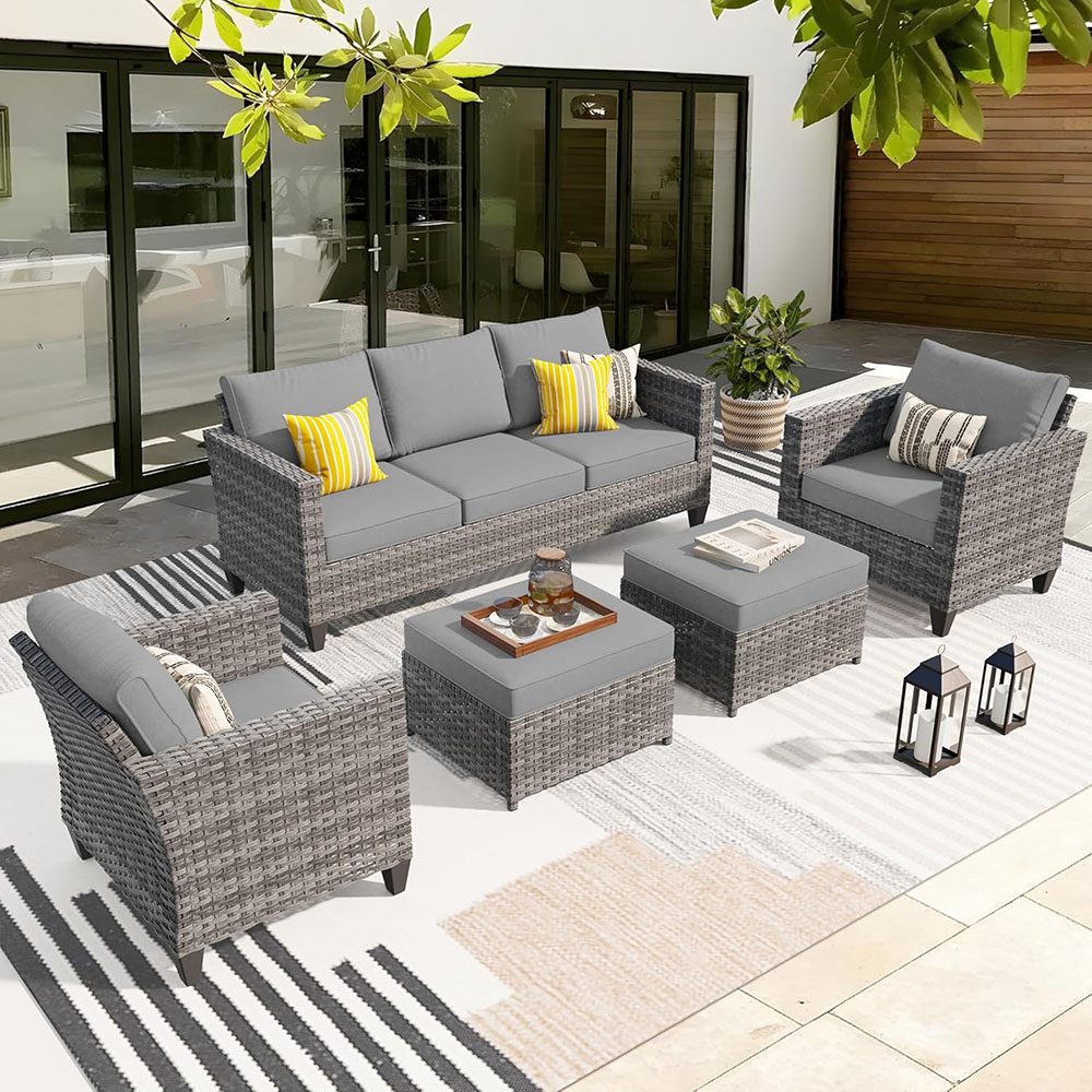 ovios Patio Furniture Set, Outdoor Wicker Rattan Sofa Couch with Chairs