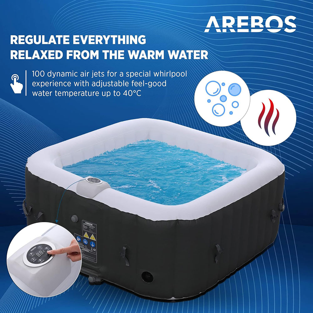 Arebos Inflatable Hot Tub | Indoor & Outdoor Spa Pool 2400 W | 4 persons