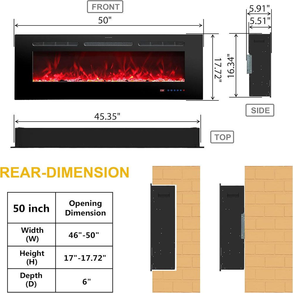 Electric Fireplace Insert Fireplace Heater with Remote Control for Indoor Use