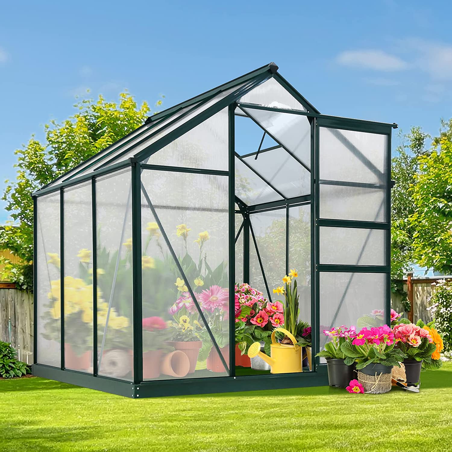 6' x 8' x 7' Outdoor Walk-in Hobby Greenhouse with Sliding Door & Ventilation Window
