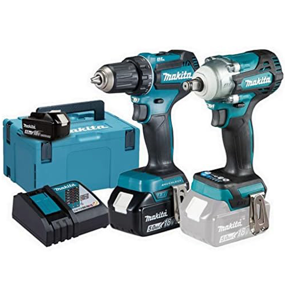 Makita DLX4050TJ Maschinen Pack 4 + 3 akku 18V 5Ah Li-ion + 2 koffer Makpac, ‎Schwarz/Blau