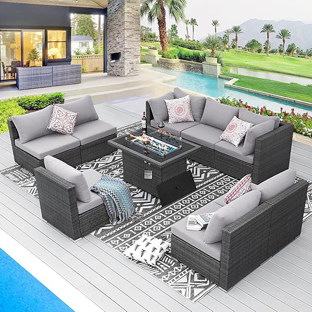 BULEXYARD Grey PE Wicker Patio Furniture Sectional Conversation Sofa Set