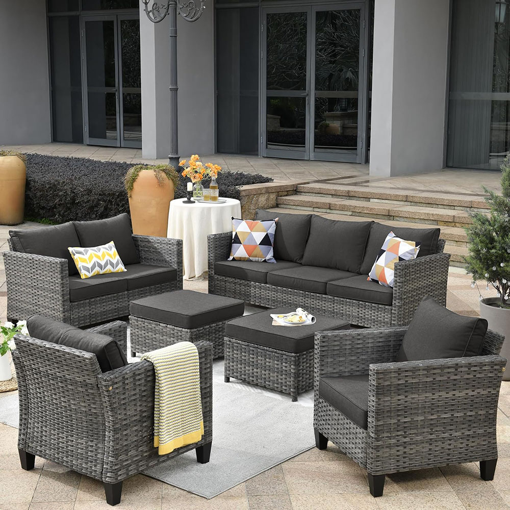 ovios Patio Furniture Set, Outdoor Wicker Rattan Sofa Couch with Chairs