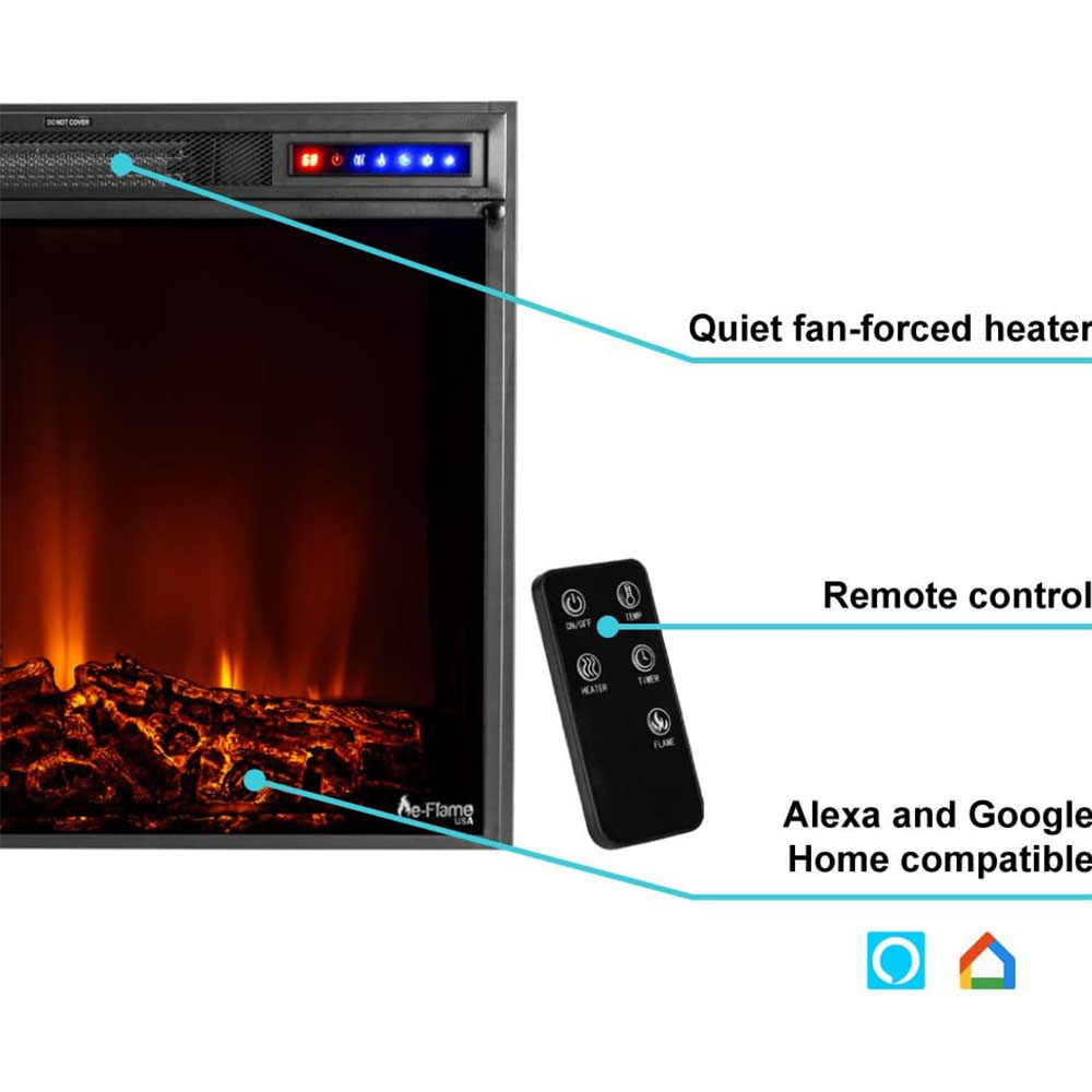 Whistler LED Recessed Electric Fireplace Stove Insert with Remote - 3D Wood Burning Flame Effect