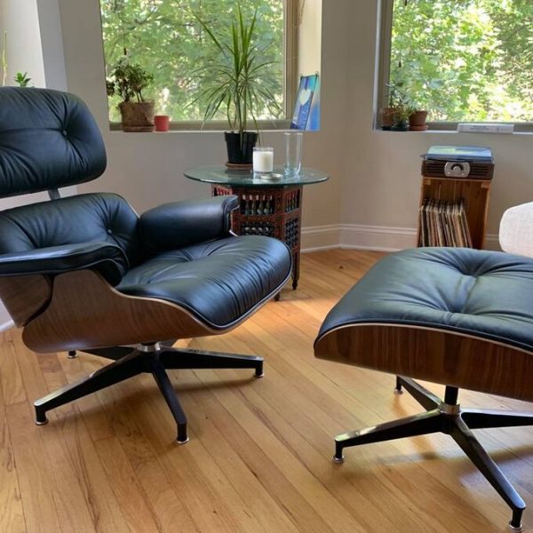 【Furniture】Genuine Leather Recliner with Ottoman, Mid Century Classic Lounge Chair