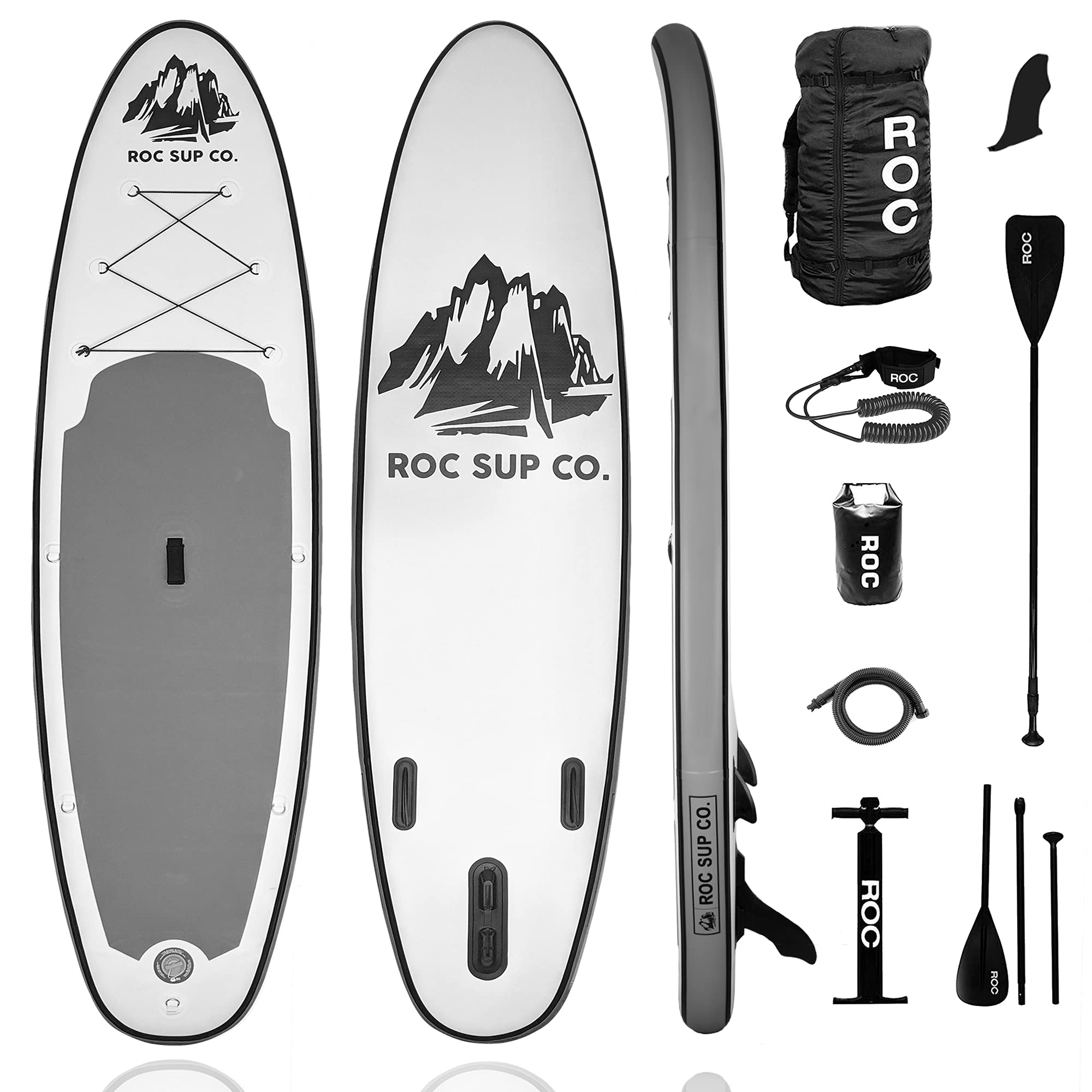 Roc Inflatable Stand Up Paddle Board with Premium sup Accessories & Backpack, Non-Slip Deck, Waterproof Bag, Leash, Paddle and Hand Pump