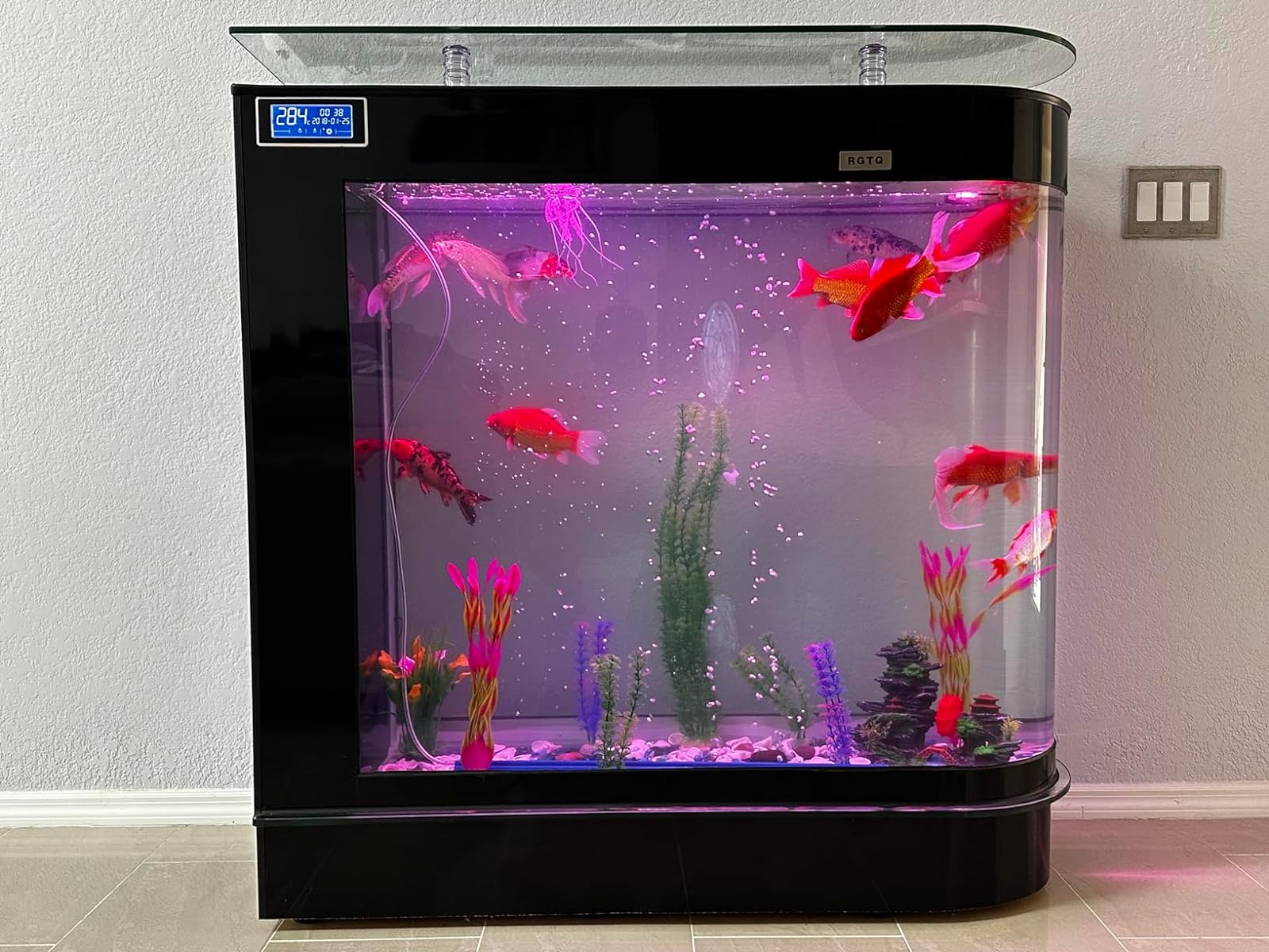 124Gal LED Aquarium Kit Upright Fish Tank Large Glass Fishbowl.