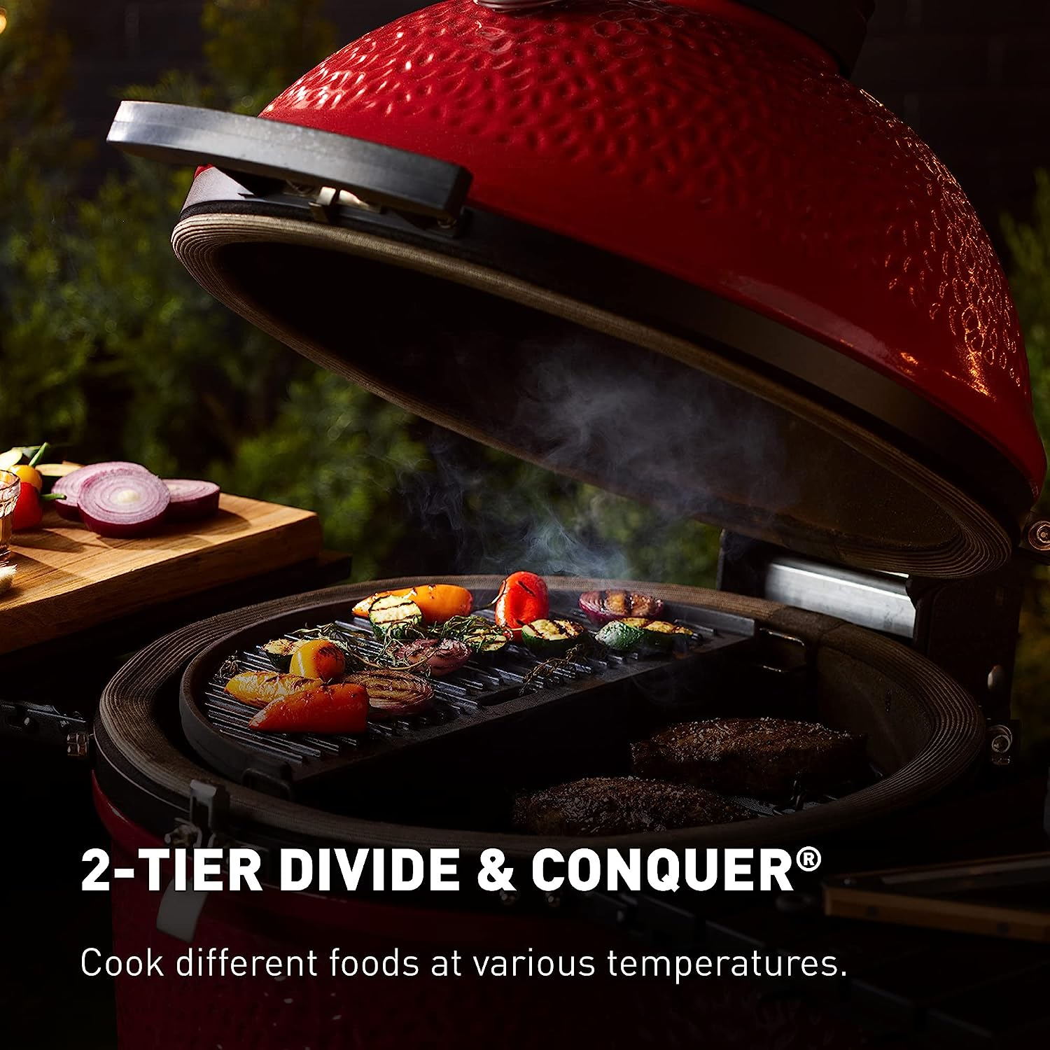 Kamado Joe KJ23RHC Classic Joe II 18-inch Charcoal Grill with Cart and Side Shelves, Blaze Red