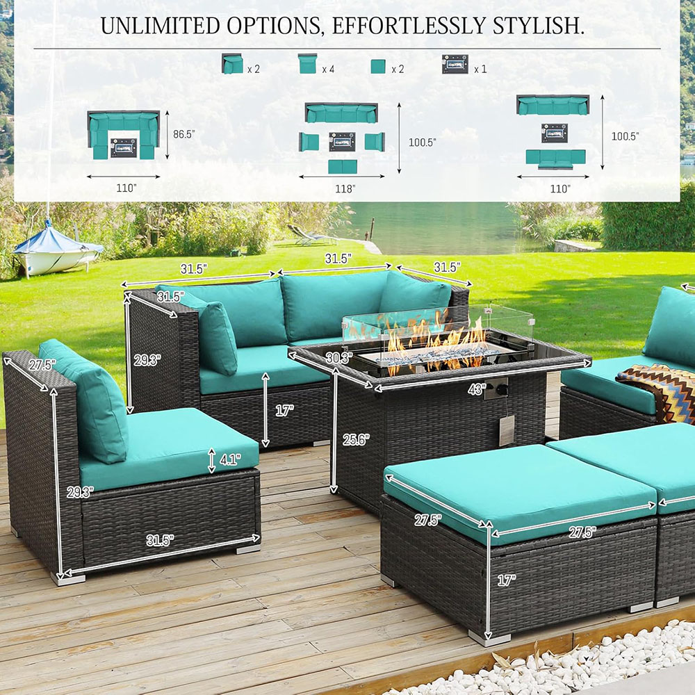 BULEXYARD Grey PE Wicker Patio Furniture Sectional Conversation Sofa Set