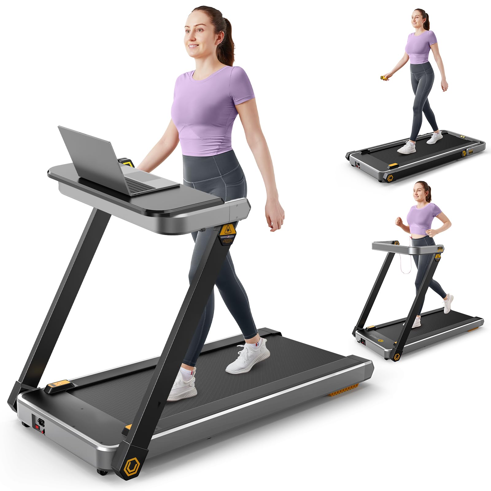 UREVO Treadmill with Desk, 3 in 1 Foldable Treadmill with Removable Desk, Install Free Under Desk Treadmill, 3HP Powerful Walking Treadmill for Office with Remote and 2s Folding