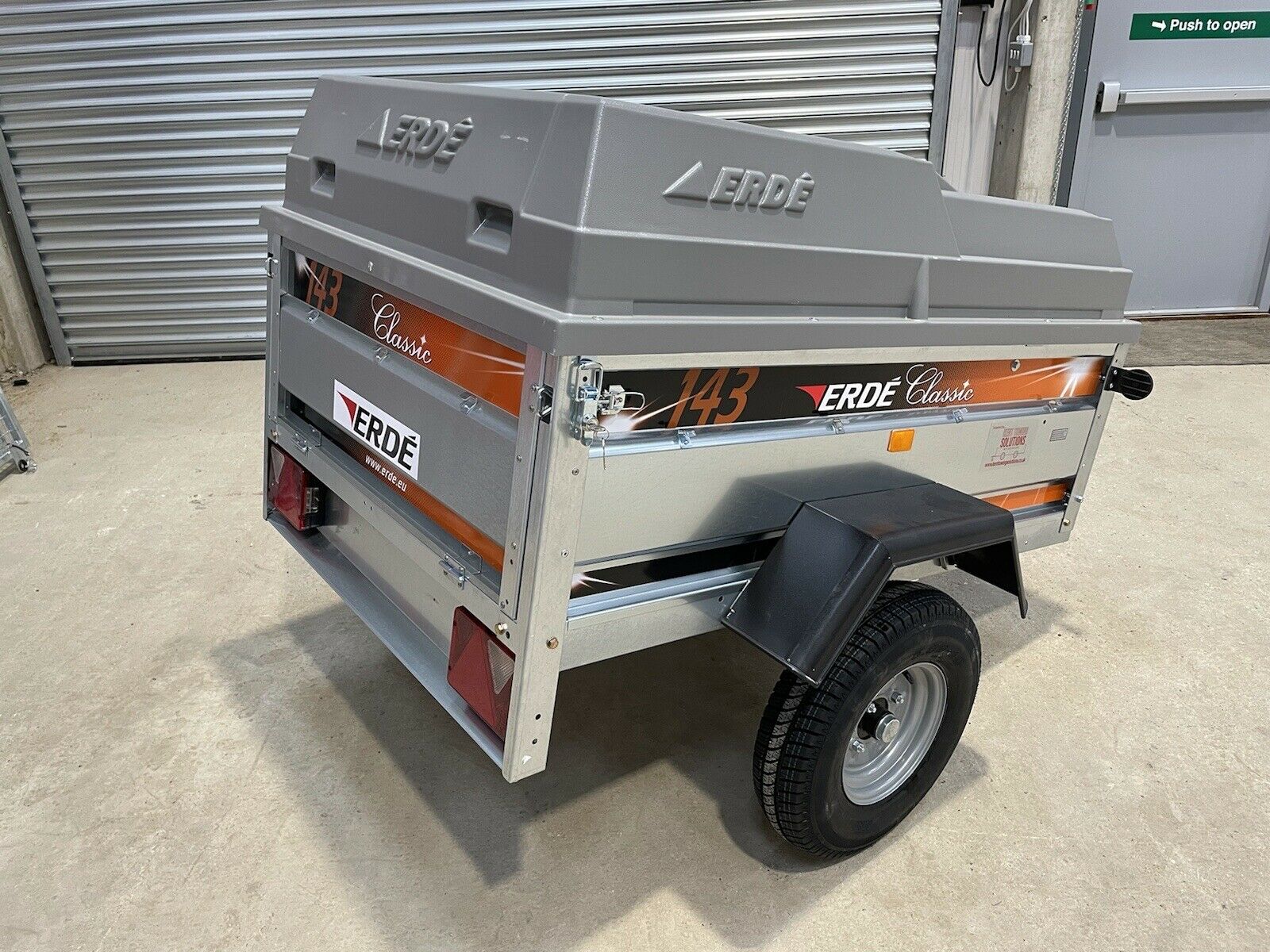 Newly assembled Erde 143 box car camper trailer with lockable ABS hard top