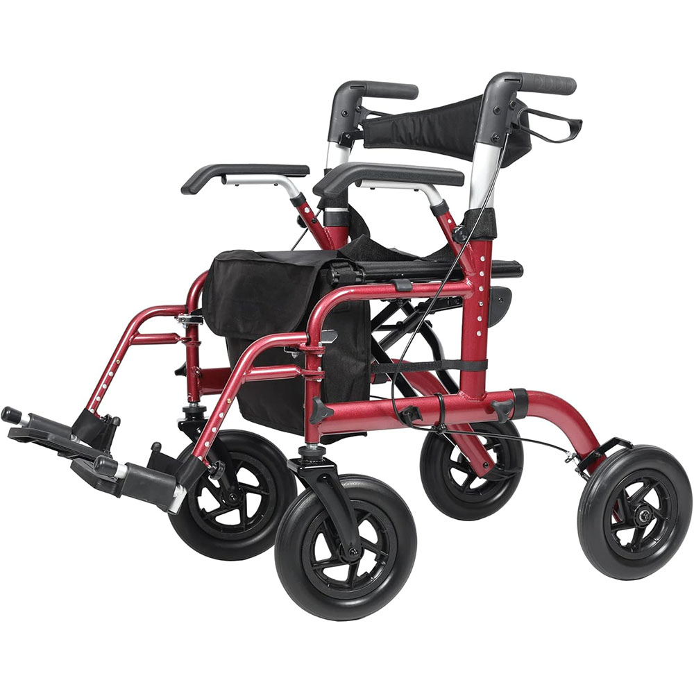 ELENKER All Terrain 2-in-1 Walker and Transport Chair, Foldable Wheelchair with 10-inch Wheels for Seniors