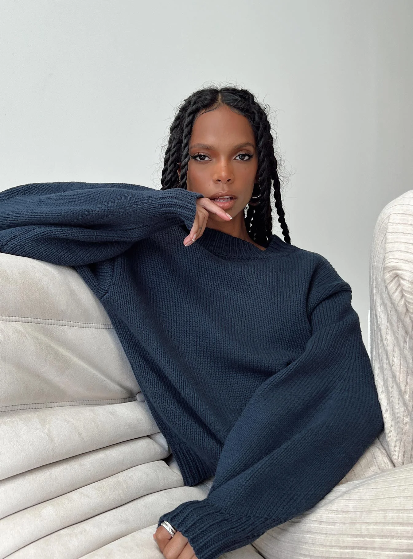 Harmony Balloon Sleeve Knit Sweater Navy