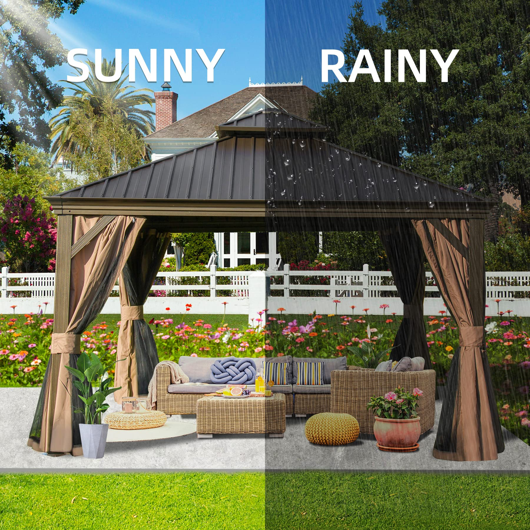 10x12 Hardtop Gazebo Outdoor Aluminum Gazebos Grill with Galvanized Steel Double Canopy